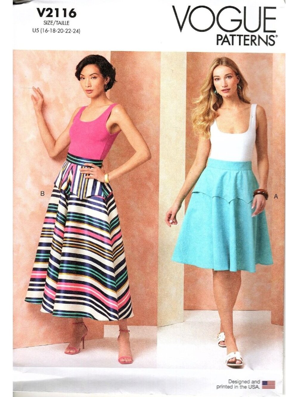 Vogue V2116 Misses 16 to 24 Peplum Waistband Skirts Uncut Sewing Pattern